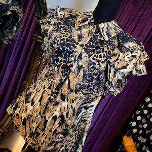 Vintage Early 90's Leopard Print Ruffle Top
